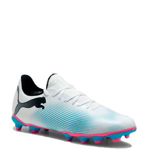 Chuteira Puma Campo Future 7 Play Masculina branco Azul Rosa