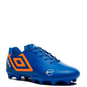 Chuteira Umbro Campo Orbit Infantil Azul Laranja