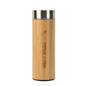 Garrafa Térmica Mormaii Termometro Inteligente 480ml Bambu Prata