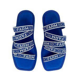 Sandália Farm Rast Elástica Logomania Feminina Azul Branco